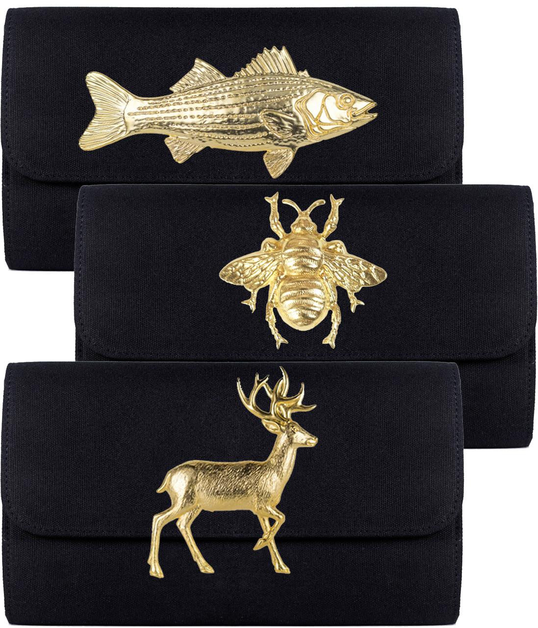 Avery Clutch - Black - XL Gold Charms