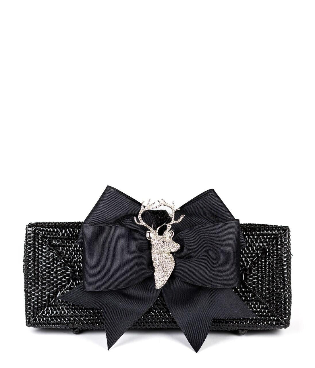 Colette - Black Grosgrain Bow & Rhinestone Adornment