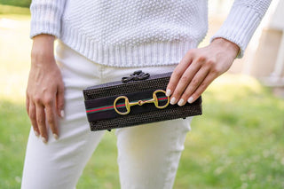 Colette -  Black - Thin Black Green and Red Ribbon