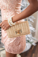 Lilly - Gold Woven Straw Clutch - Bamboo Toggle