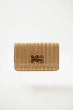 Lilly - Gold Woven Straw Clutch - Bamboo Toggle