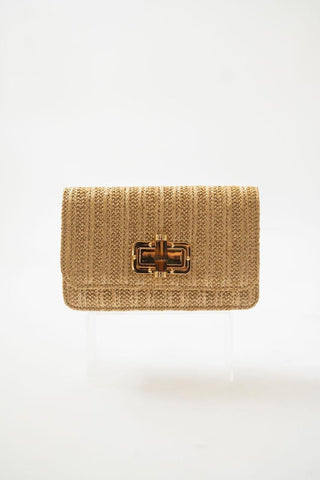 Lilly - Gold Woven Straw Clutch - Bamboo Toggle