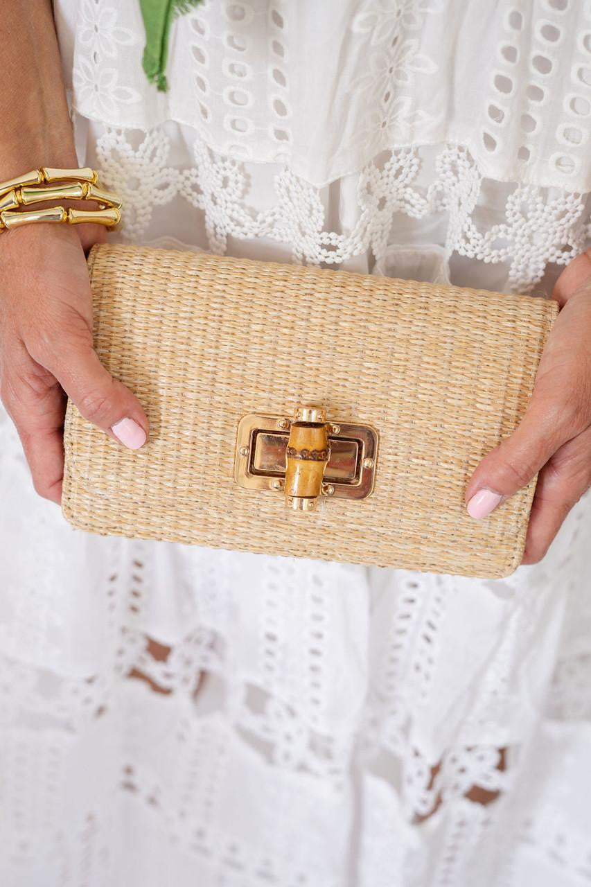 Lilly - Straw Clutch - Bamboo Toggle