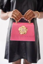 Pink Faille Lulu with Gold Handle Handbag - Gold Charms