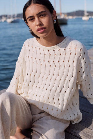 Cream Open Weave Sweater - By Baano