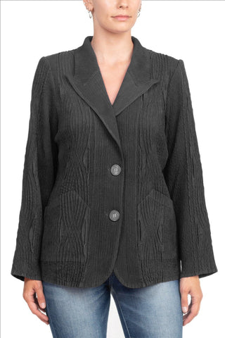 Flair Notched Collar Long Sleeve 2 Button Closure Solid Faux Suede Jacket - By Baano