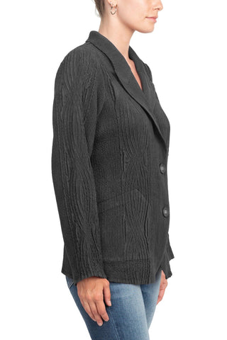 Flair Notched Collar Long Sleeve 2 Button Closure Solid Faux Suede Jacket - By Baano