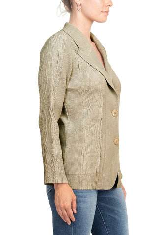 Flair Notched Collar Long Sleeve 2 Button Closure Solid Faux Suede Jacket - By Baano