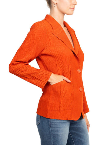 Flair Notched Collar Long Sleeve 2 Button Closure Solid Faux Suede Jacket - By Baano