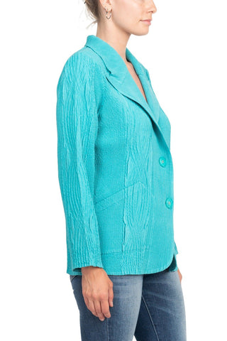 Flair Notched Collar Long Sleeve 2 Button Closure Solid Faux Suede Jacket - By Baano