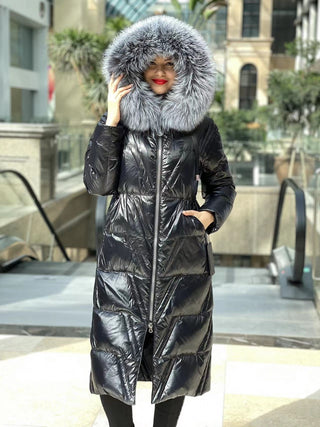 Genuine Silver Fox Fur Down Fill Coat - By Baano
