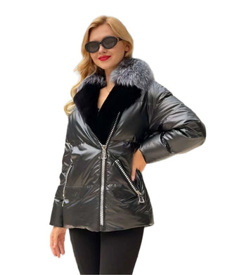 Genuine Silver Fox Fur Down Fill Water-Repellent Coat - By Baano