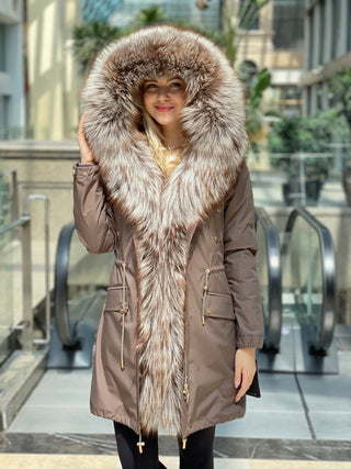 Silver Fox Fur Trim Rabbit Fur Insulated Parka - By Baano