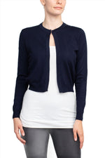 Luxxe Lane Crew Neck Open Front Hook Eye Closure Long Sleeve Lace Back Knit Bolero - Glamourous Grace