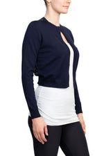 Luxxe Lane Crew Neck Open Front Hook Eye Closure Long Sleeve Lace Back Knit Bolero - Glamourous Grace