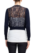 Luxxe Lane Crew Neck Open Front Hook Eye Closure Long Sleeve Lace Back Knit Bolero - Glamourous Grace
