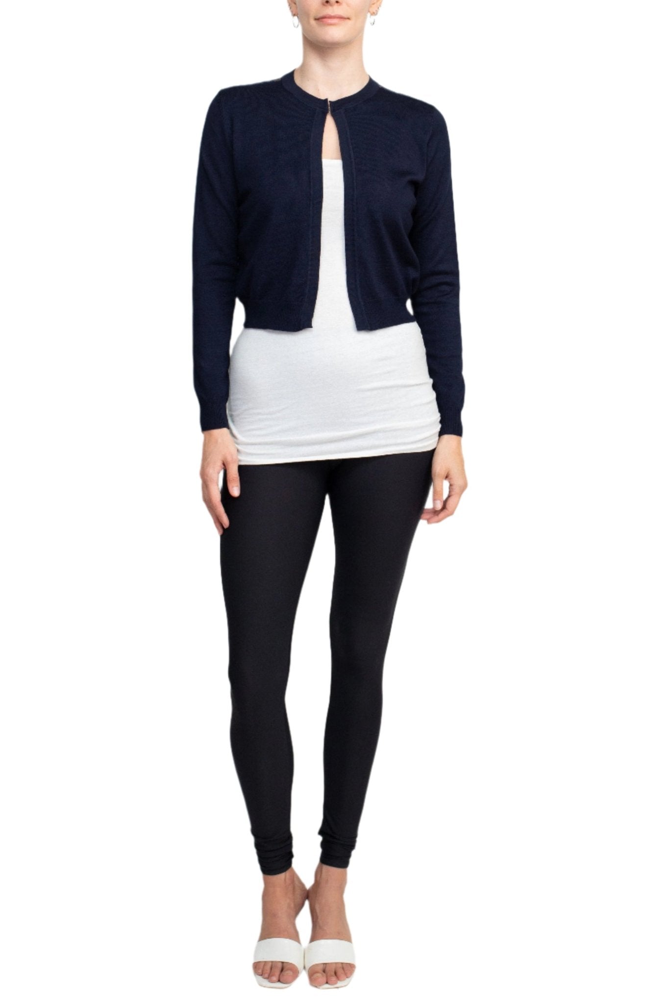 Luxxe Lane Crew Neck Open Front Hook Eye Closure Long Sleeve Lace Back Knit Bolero - Glamourous Grace