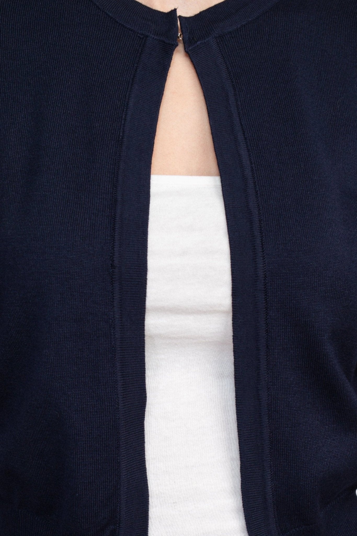 Luxxe Lane Crew Neck Open Front Hook Eye Closure Long Sleeve Lace Back Knit Bolero - Glamourous Grace