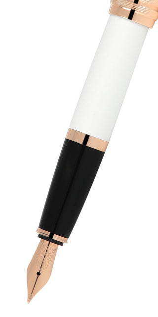 Bailey™ Pearlescent White Lacquer Rose Gold Plated Stainless Steel Fine Nib Fountain Pen - By Baano
