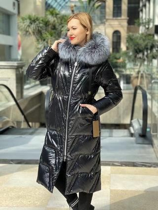 Genuine Silver Fox Fur Down Fill Coat - By Baano