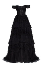 Love You So Off-The-Shoulder Frill-Layered Maxi Dress - By Baano