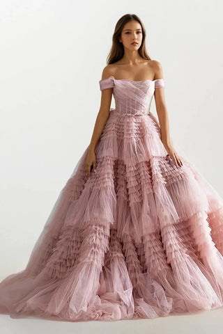 Love You So Off-The-Shoulder Frill-Layered Maxi Dress - By Baano