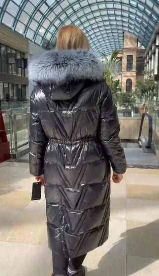 Genuine Silver Fox Fur Down Fill Coat - By Baano