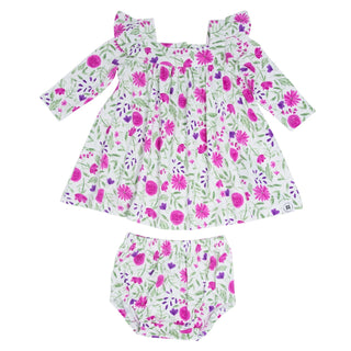 Sweet Purple Flowers Ruffle Dress w/Bloomer