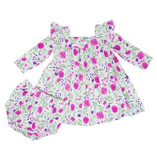 Sweet Purple Flowers Ruffle Dress w/Bloomer