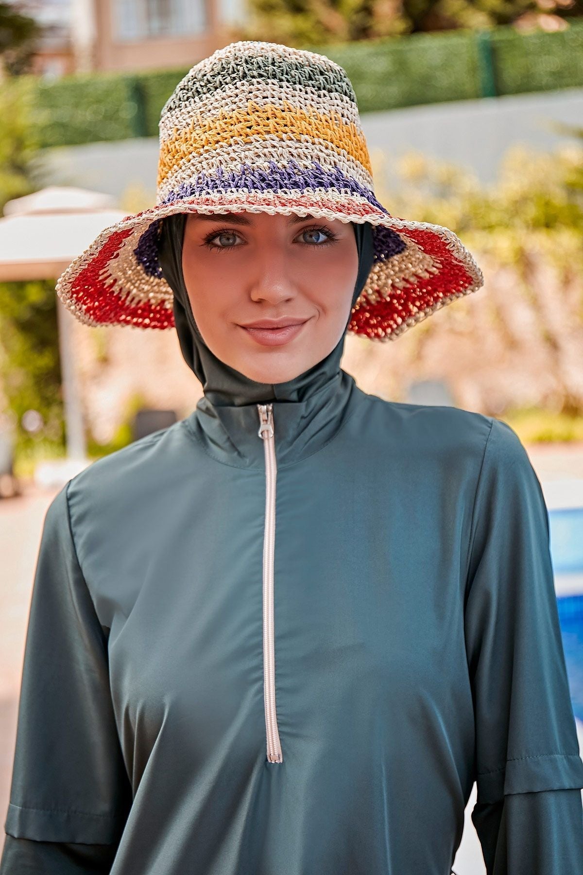 Ekru Rengi Örgülü Hasır Şapka 11507 Marina Modest