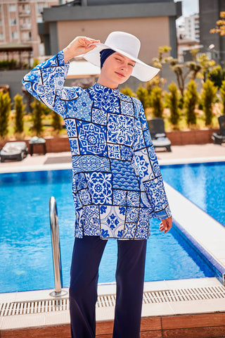 Lycra Navy Burkini Modest Swimwear 1950 - By Baano