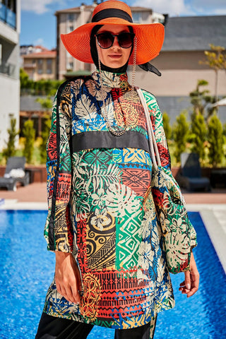 Woven Black Burkini Modest Swimwear R2302 - By Baano