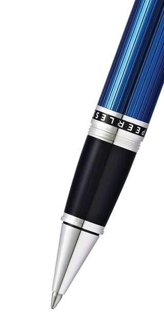 Peerless™ Translucent Quartz Blue Engraved Lacquer Platinum Plated Appointments Rollerball Pen - By Baano