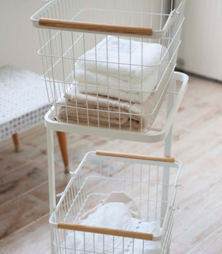 Rolling Laundry Cart + Wire Baskets (38" H)  - Steel + Wood - By Baano