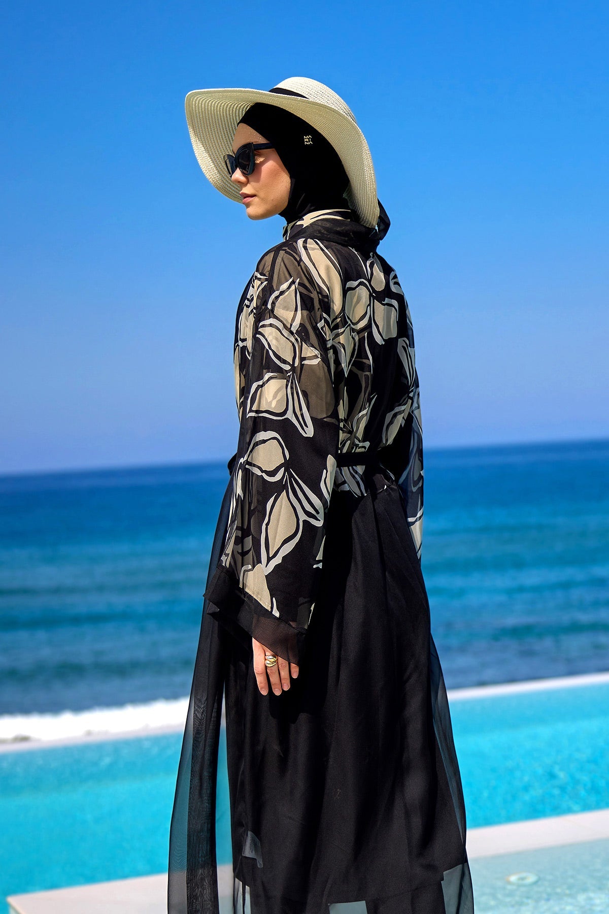 Silky Full Length Modest Kimono Lightweight Elegant Beach Cover P2509 - By Baano