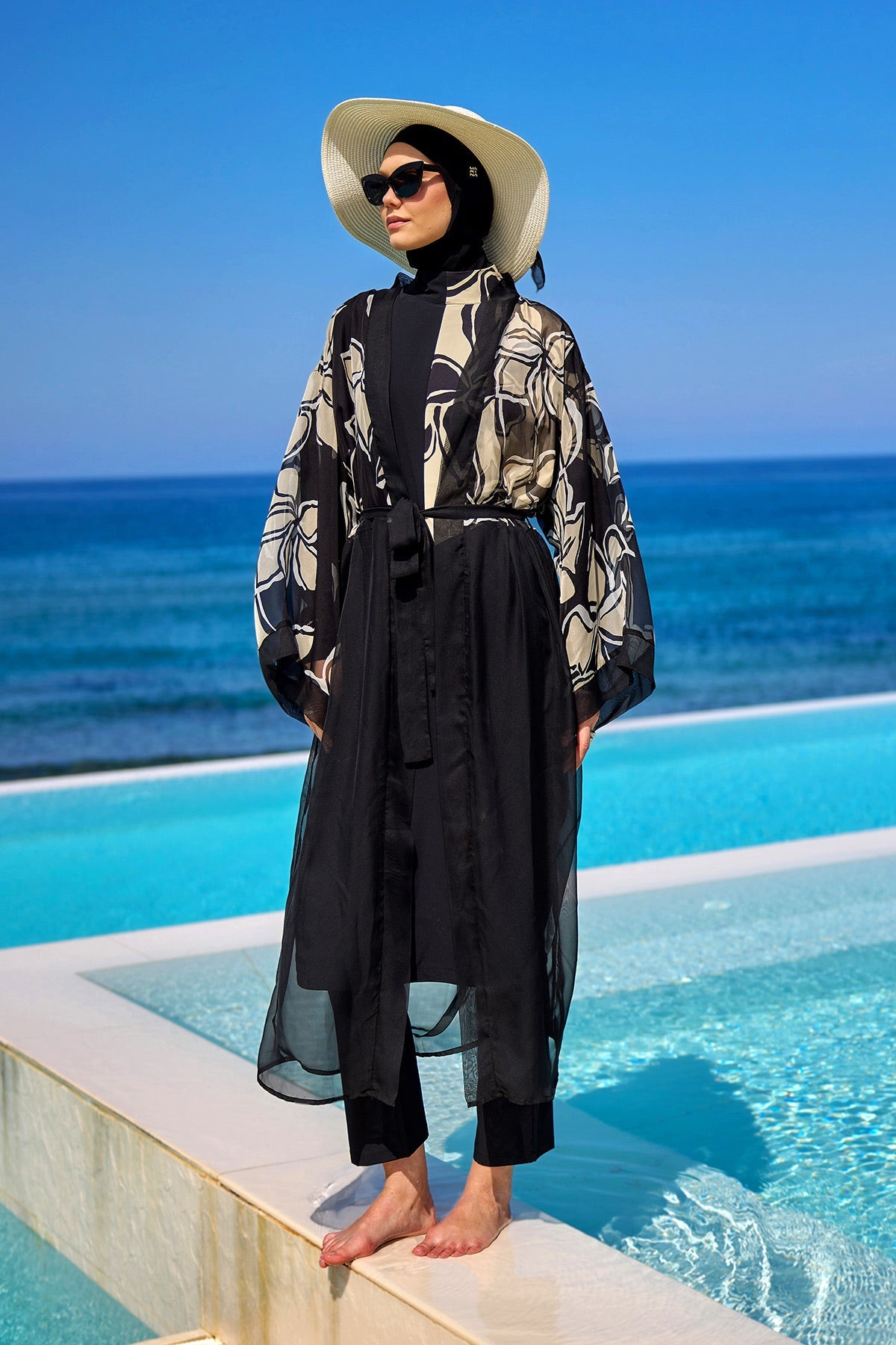 Silky Full Length Modest Kimono Lightweight Elegant Beach Cover P2509 - By Baano