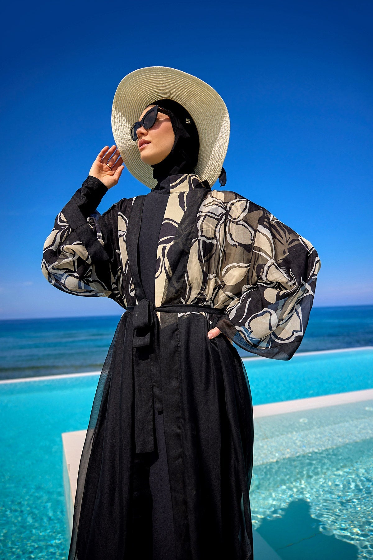 Silky Full Length Modest Kimono Lightweight Elegant Beach Cover P2509 - By Baano