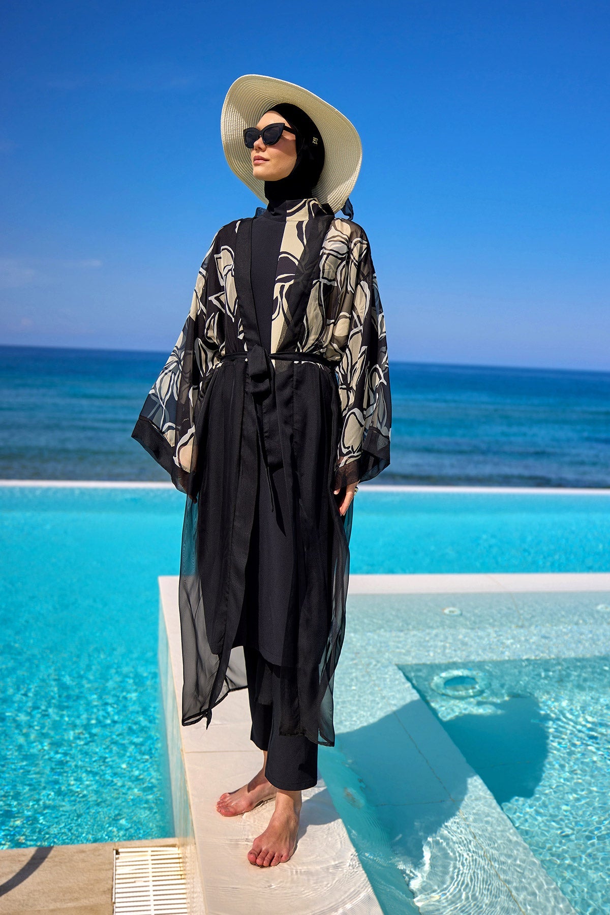 Silky Full Length Modest Kimono Lightweight Elegant Beach Cover P2509 - By Baano