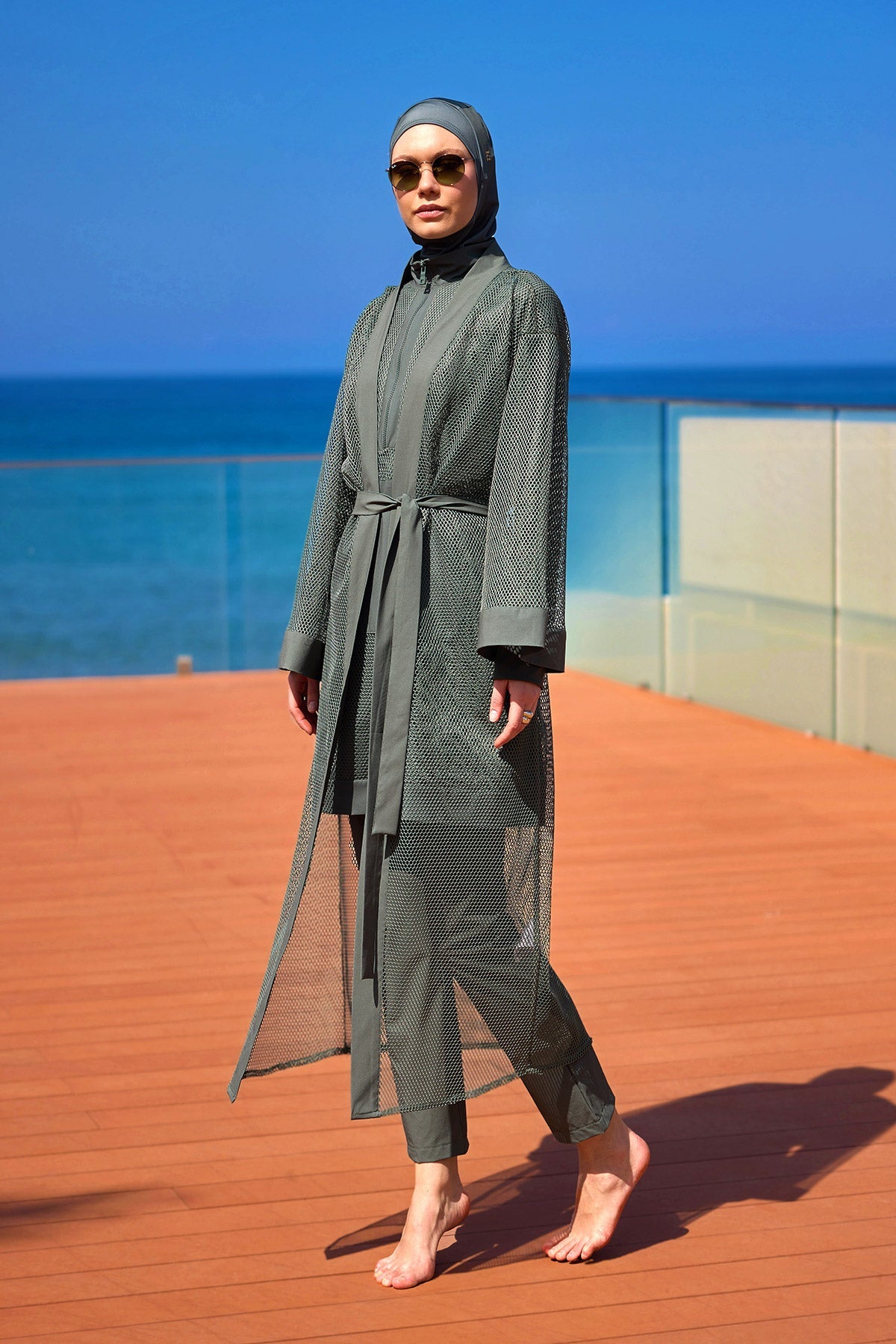 Khaki Full Coverage Mesh Kimono – Marina P2501-3 - By Baano