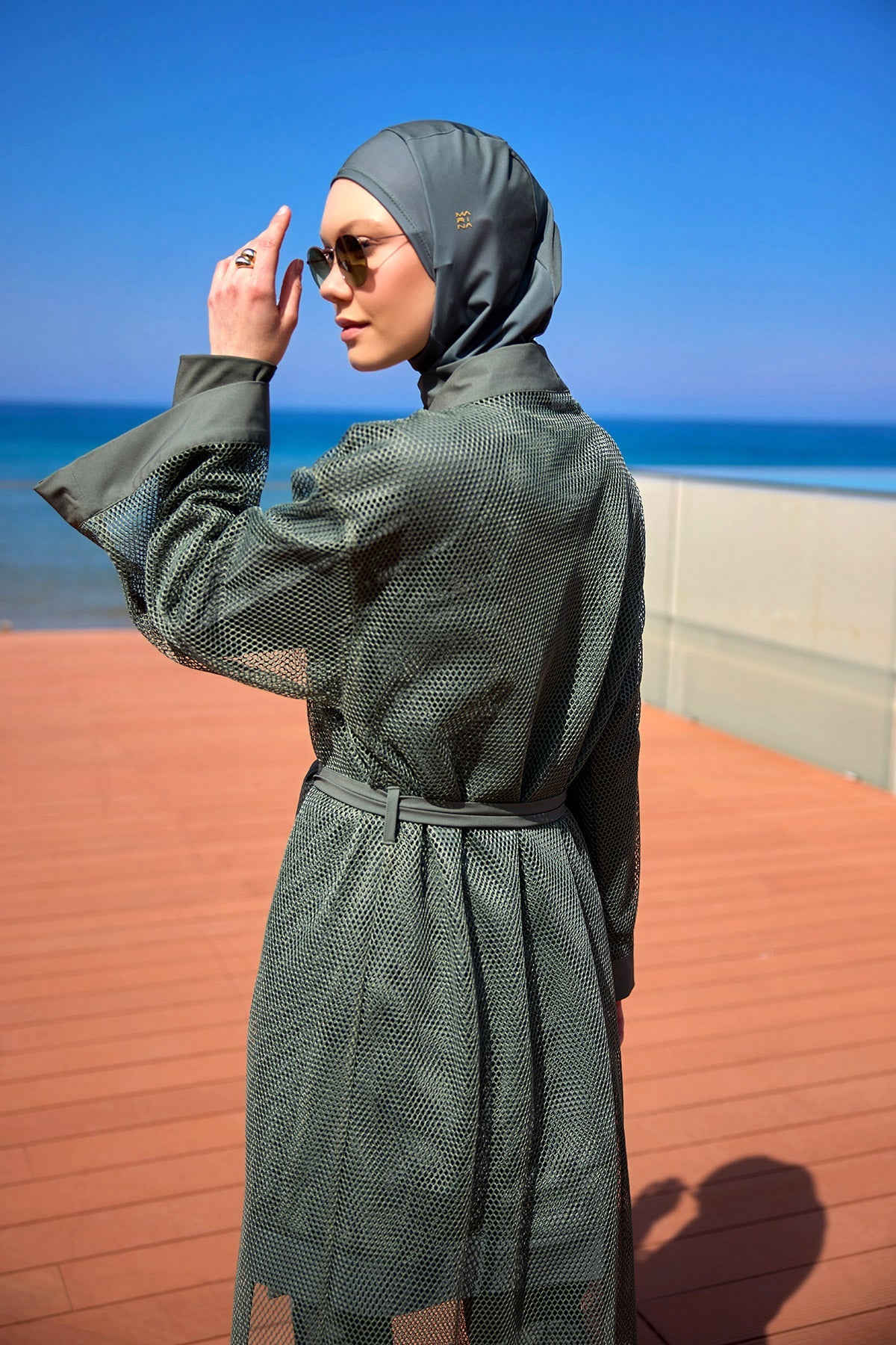 Khaki Full Coverage Mesh Kimono – Marina P2501-3 - By Baano