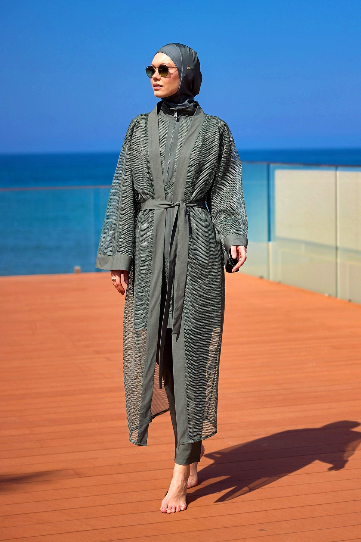 Khaki Full Coverage Mesh Kimono – Marina P2501-3 - By Baano