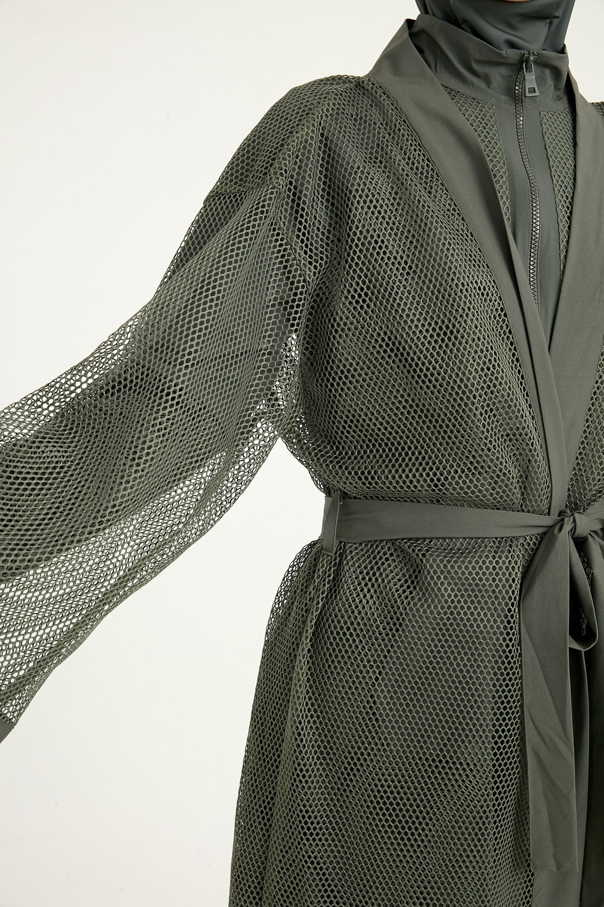 Khaki Full Coverage Mesh Kimono – Marina P2501-3 - By Baano