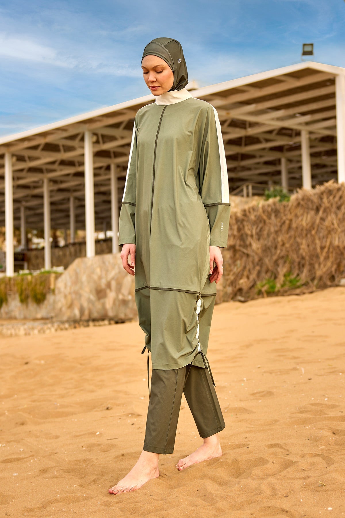 Khaki Modest Full Coverage Swimsuit – Islamic Burkini Set | M2521-1 - By Baano