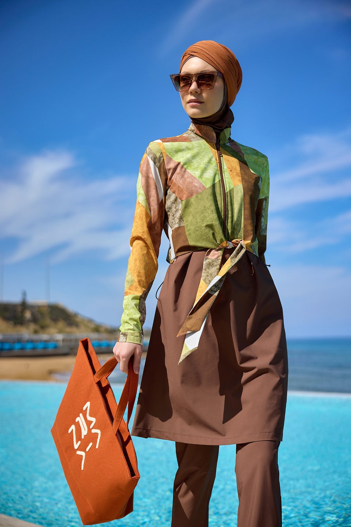 Brown Full Coverage Modest Swimwear Burkini Set M2530-1 - By Baano