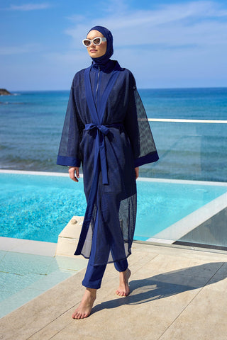 Navy Full Length Modest Mesh Kimono – Lightweight Islamic Swim Cover P2501-2 - By Baano