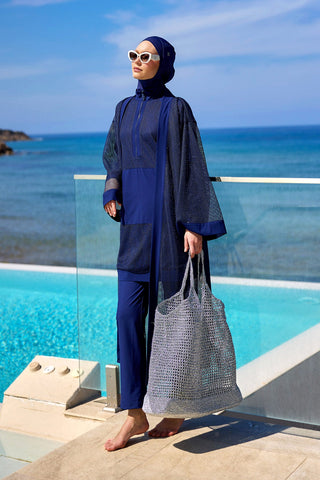 Navy Full Length Modest Mesh Kimono – Lightweight Islamic Swim Cover P2501-2 - By Baano