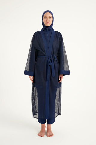 Navy Full Length Modest Mesh Kimono – Lightweight Islamic Swim Cover P2501-2 - By Baano