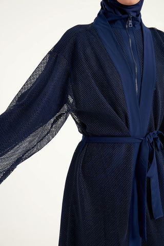 Navy Full Length Modest Mesh Kimono – Lightweight Islamic Swim Cover P2501-2 - By Baano