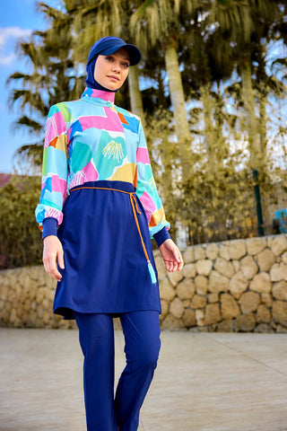 Navy Blue Full Coverage Islamic Swimwear Burkini Set M2511 - By Baano