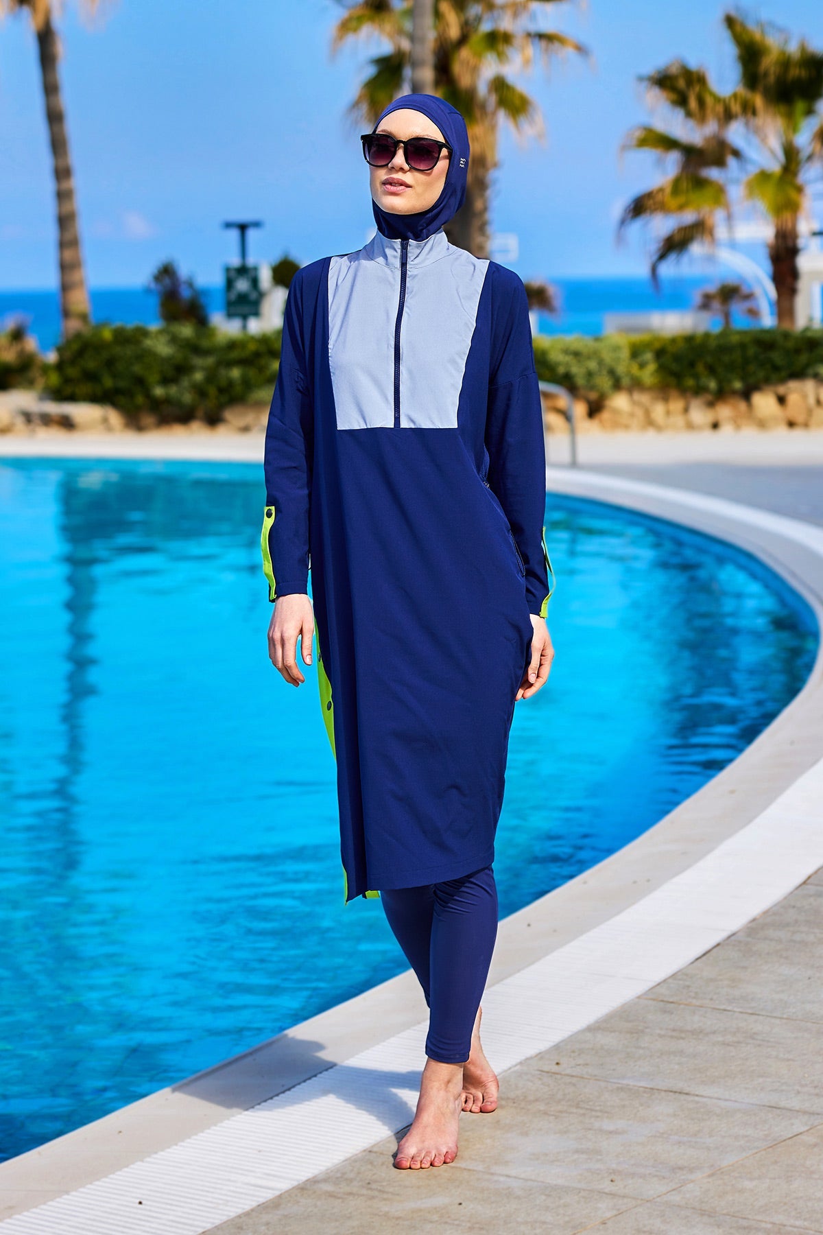 Navy Full Coverage Modest Swimsuit – Burkini with Adjustable Fit M2527-3 - By Baano